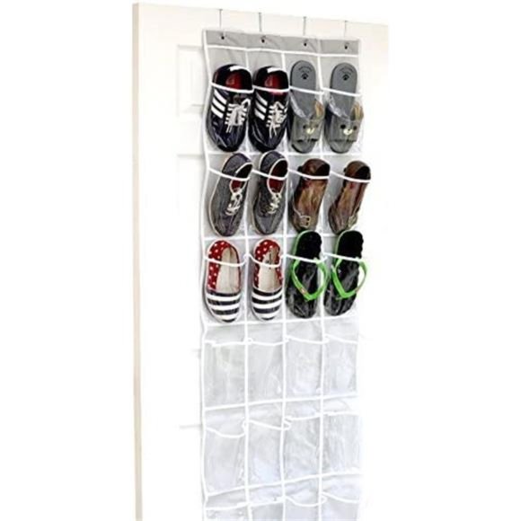 24 Pockets Crystal Clear Over The Door Hanging Shoe Organizer Gray (64'' x 19'') - Picture 1 of 2